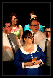 Cast of How To Succeed led by Bev as the indomitable Miss Jone