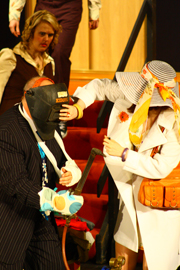 Yes it is a welders mask and torch - to free the protester - you had to be there!